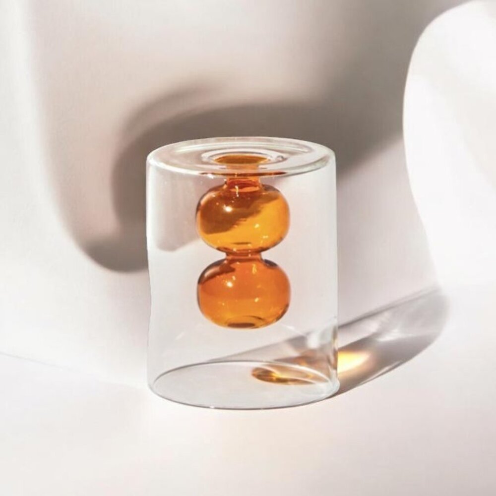 Anthropologie Amber Glass Bubble Vase Sculptural Bud Vase Modern Decor NWOT